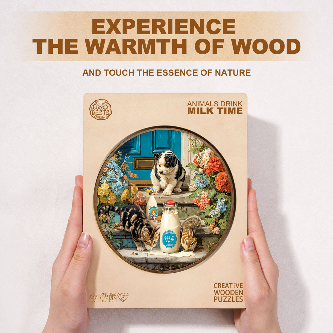 Animals drink milk time Wooden Jigsaw Puzzle