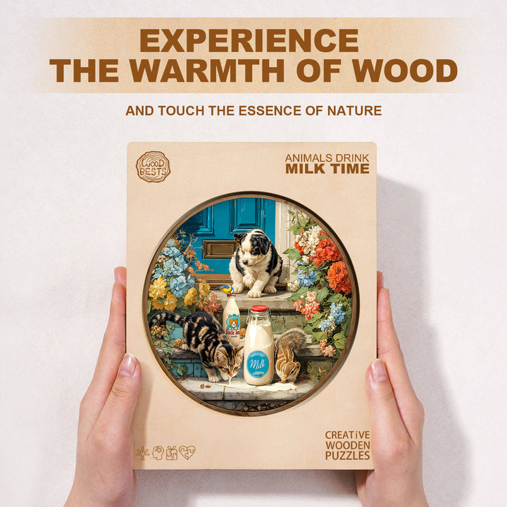 Animals drink milk time Wooden Jigsaw Puzzle