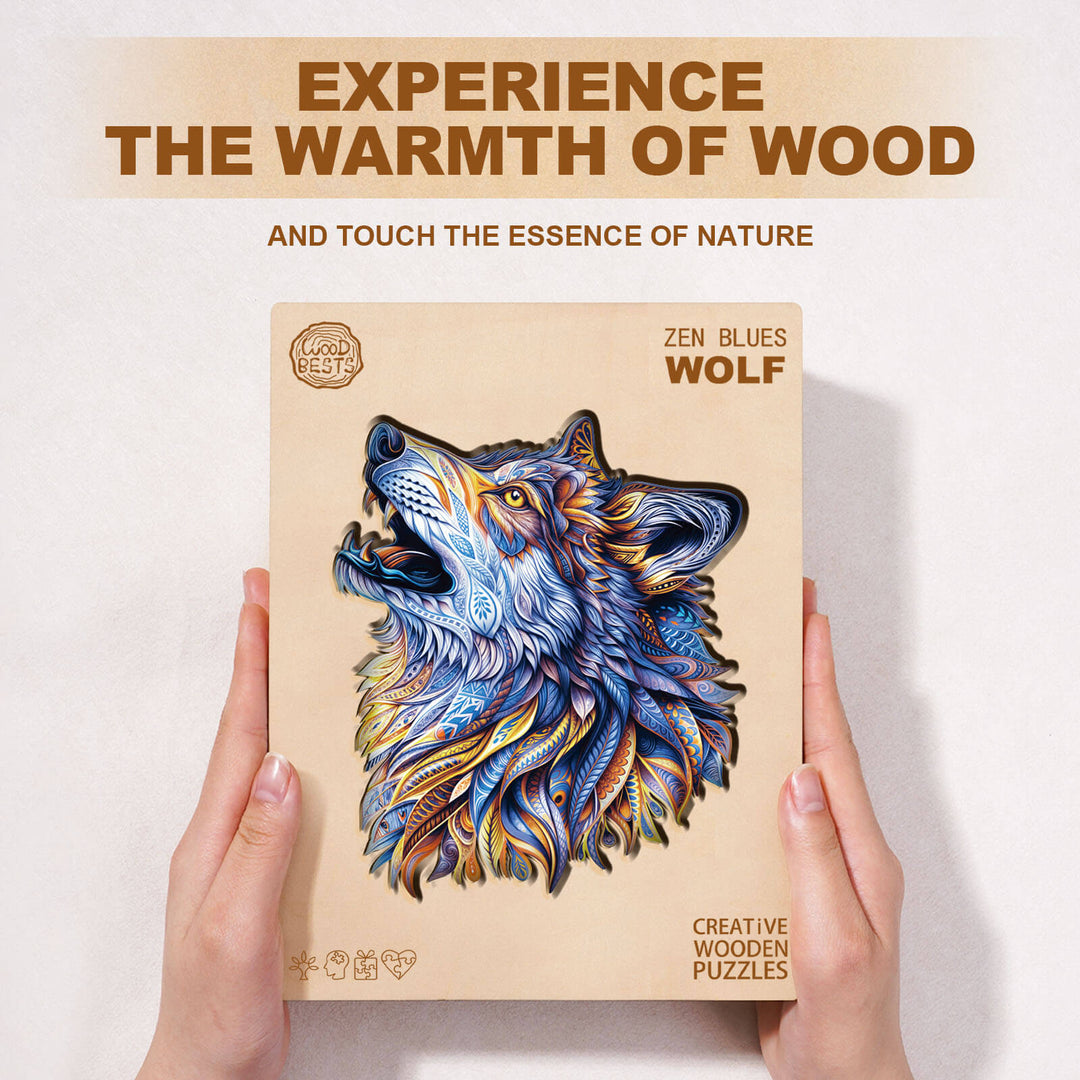 Zen blues Wolf Wooden Jigsaw Puzzle