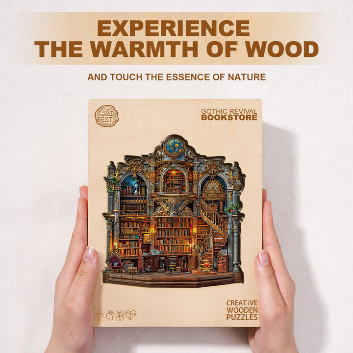 Gothic Revival Bookstore Wooden Jigsaw Puzzle