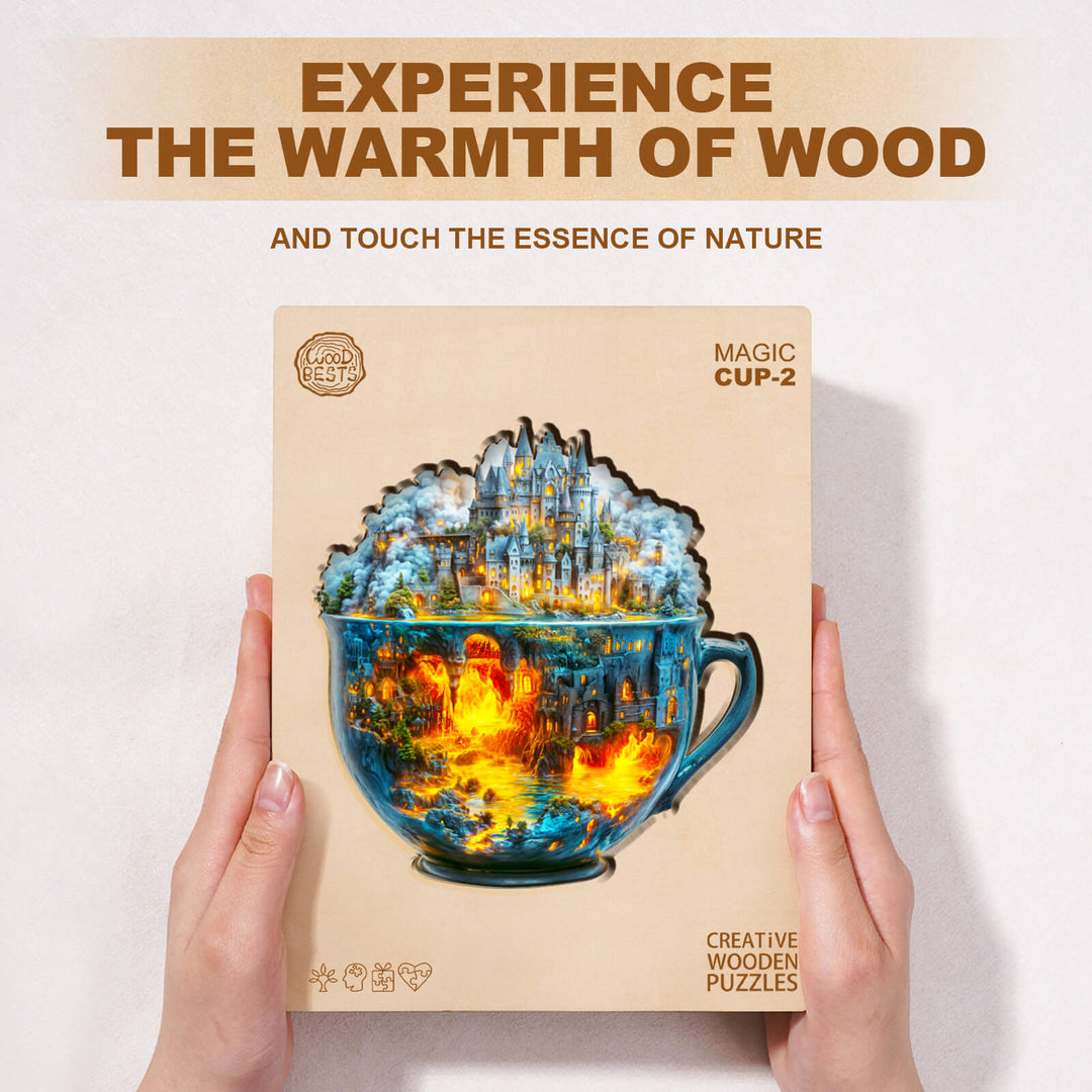 Magic cup-2 Wooden Jigsaw Puzzle product image showcasing a colorful design and the phrase 'Experience the warmth of wood'.