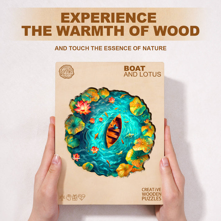 Boat and Lotus Wooden Jigsaw Puzzle