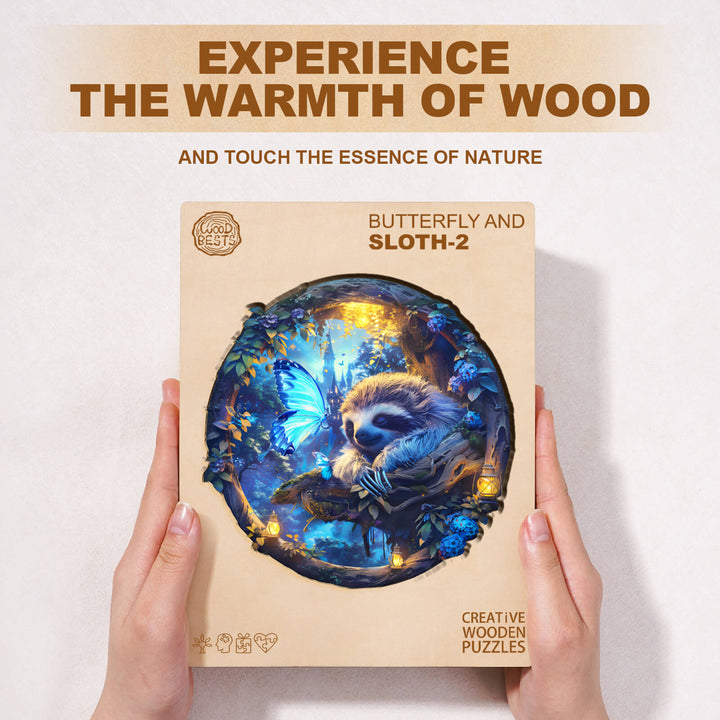 Butterfly and Sloth-2 Wooden Jigsaw Puzzle
