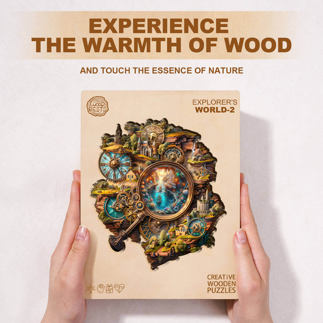Explorer's World-2 Wooden Jigsaw Puzzle showcasing a detailed nature scene, designed for enhanced focus and cognitive skills.