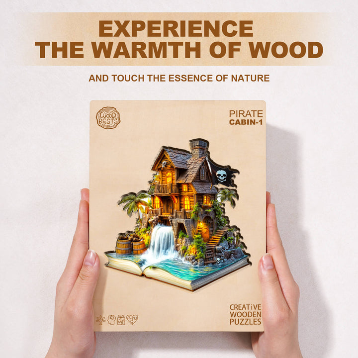 Pirate Cabin-1 wooden jigsaw puzzle box showcasing creative design and nature-inspired elements.