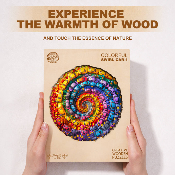 Colorful Swirl Car-1 Wooden Jigsaw Puzzle