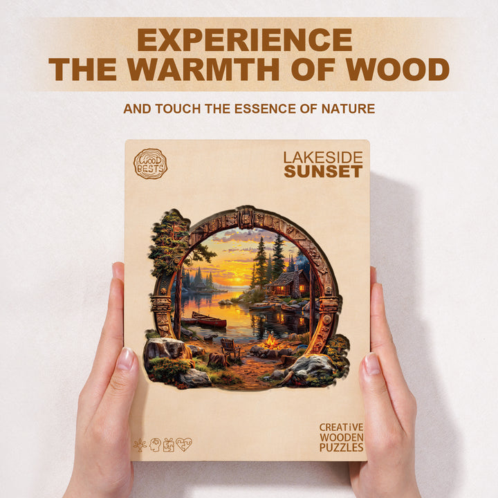 Lakeside sunset Wooden Jigsaw Puzzle