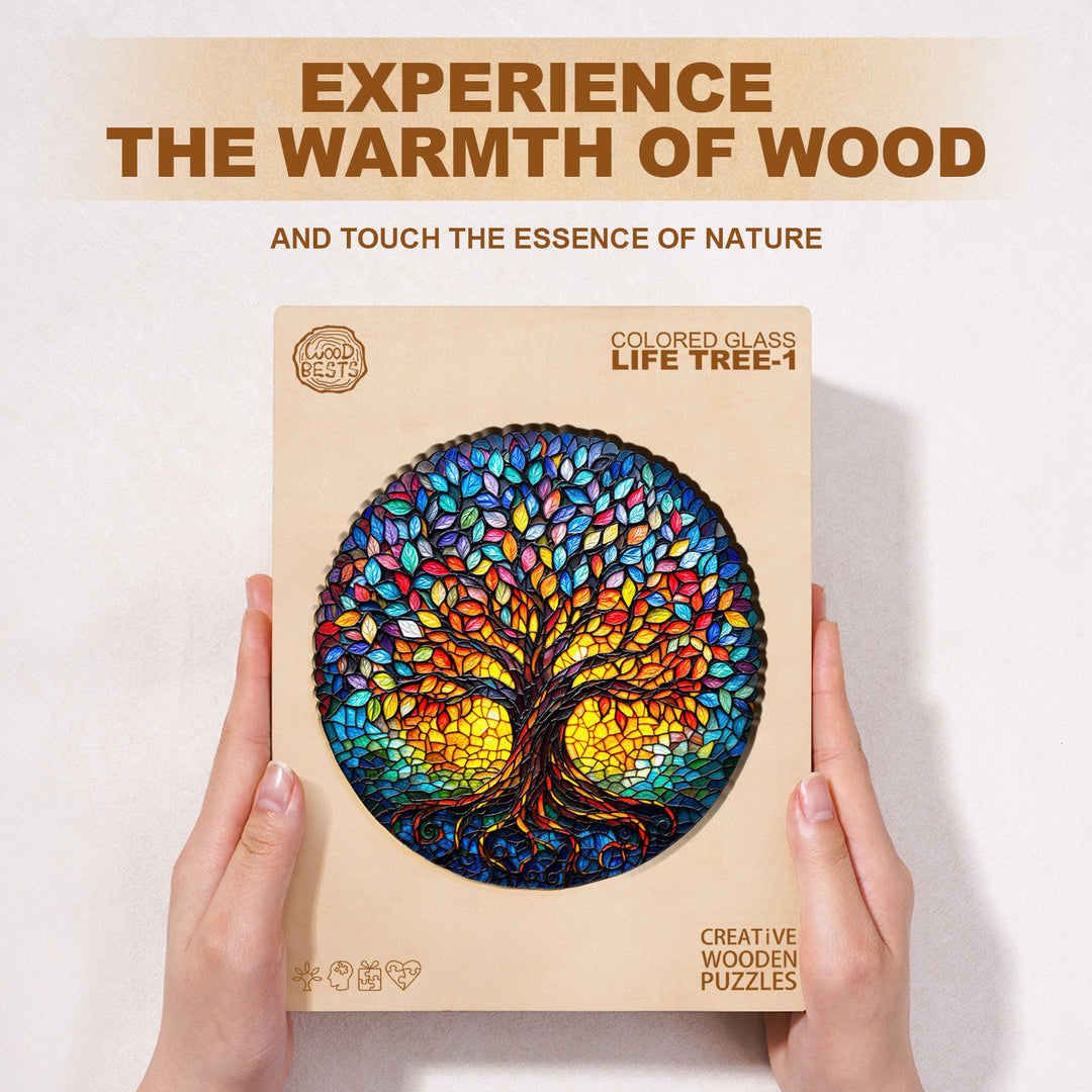 Colored glass life tree-1 Wooden Jigsaw Puzzle