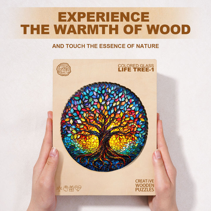 Colored glass life tree-1 Wooden Jigsaw Puzzle