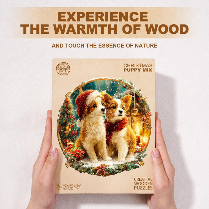 Christmas Puppy Mix Wooden Jigsaw Puzzle