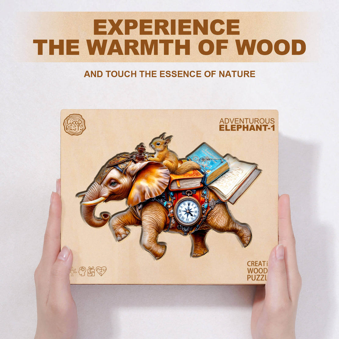 adventurous elephant-1 Wooden Jigsaw Puzzle