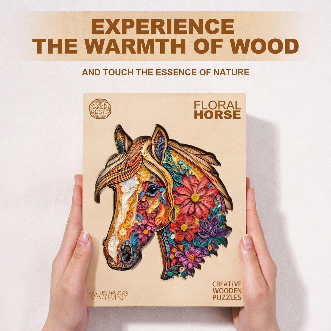 Floral Horse Wooden Jigsaw Puzzle