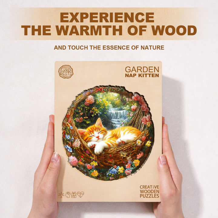 Garden nap kitten Wooden Jigsaw Puzzle