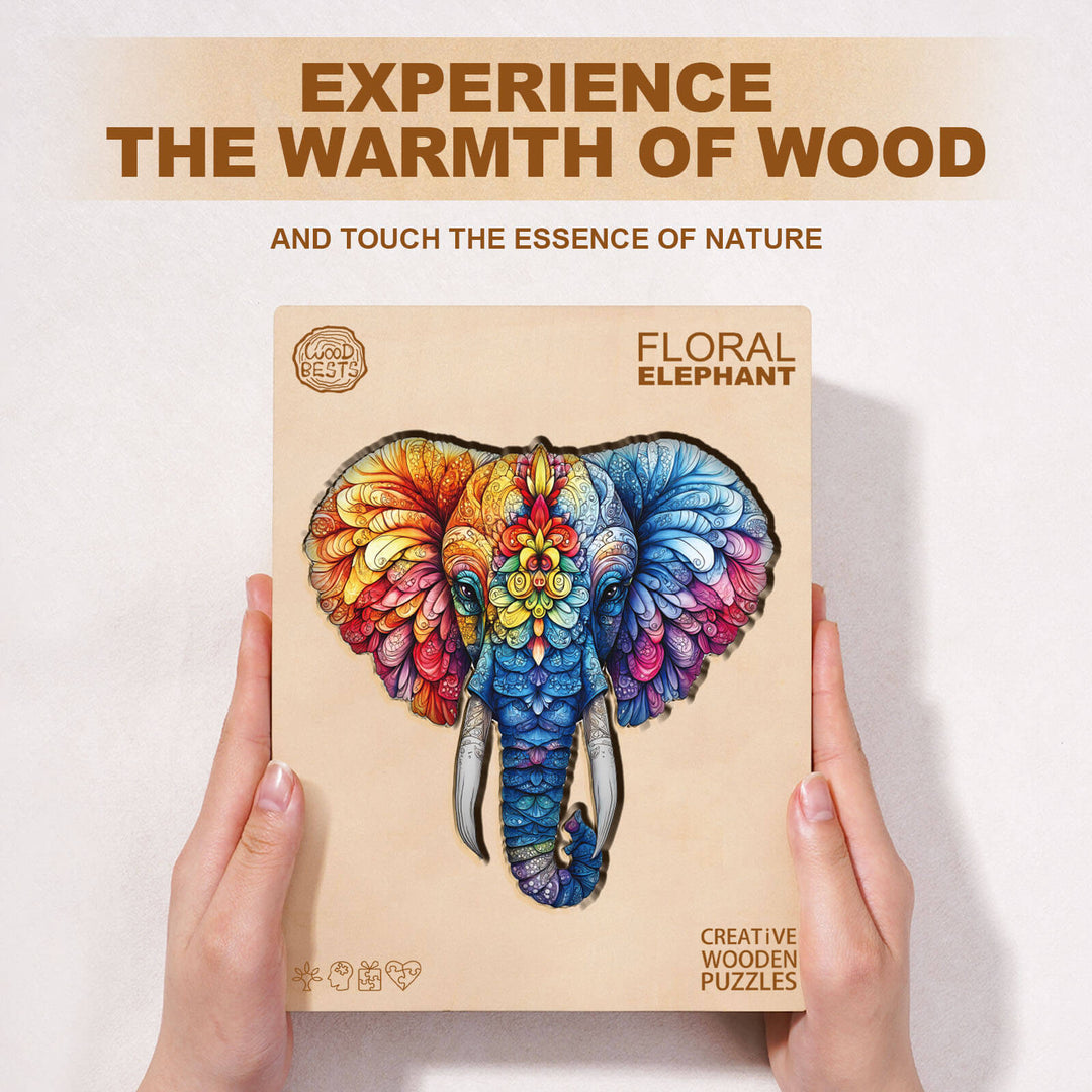 Florales Elefanten-Holzpuzzle