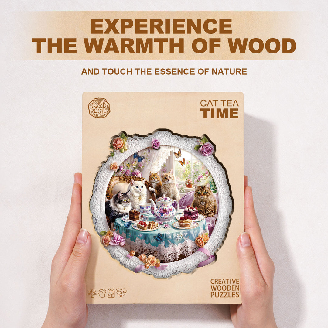 Cat Tea Time Wooden Jigsaw Puzzle