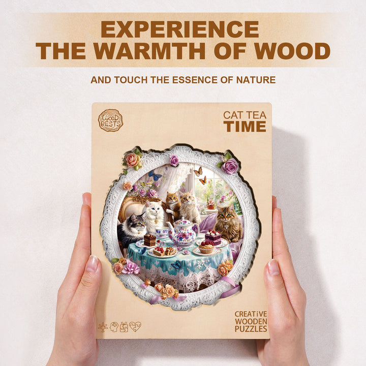 Cat Tea Time Wooden Jigsaw Puzzle