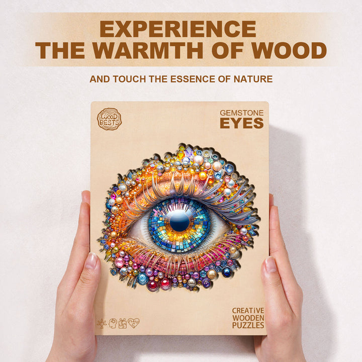 Puzzle en bois avec yeux en pierres précieuses