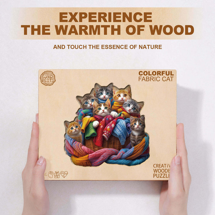 Buntes Stoffkatzen-Holzpuzzle