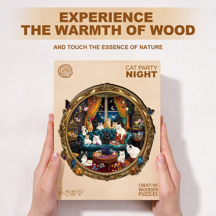 Cat Party Night Wooden Jigsaw Puzzle