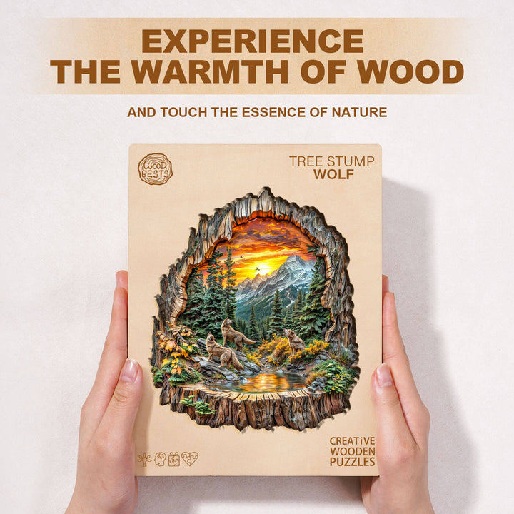 Tree stump Wolf Wooden Jigsaw Puzzle