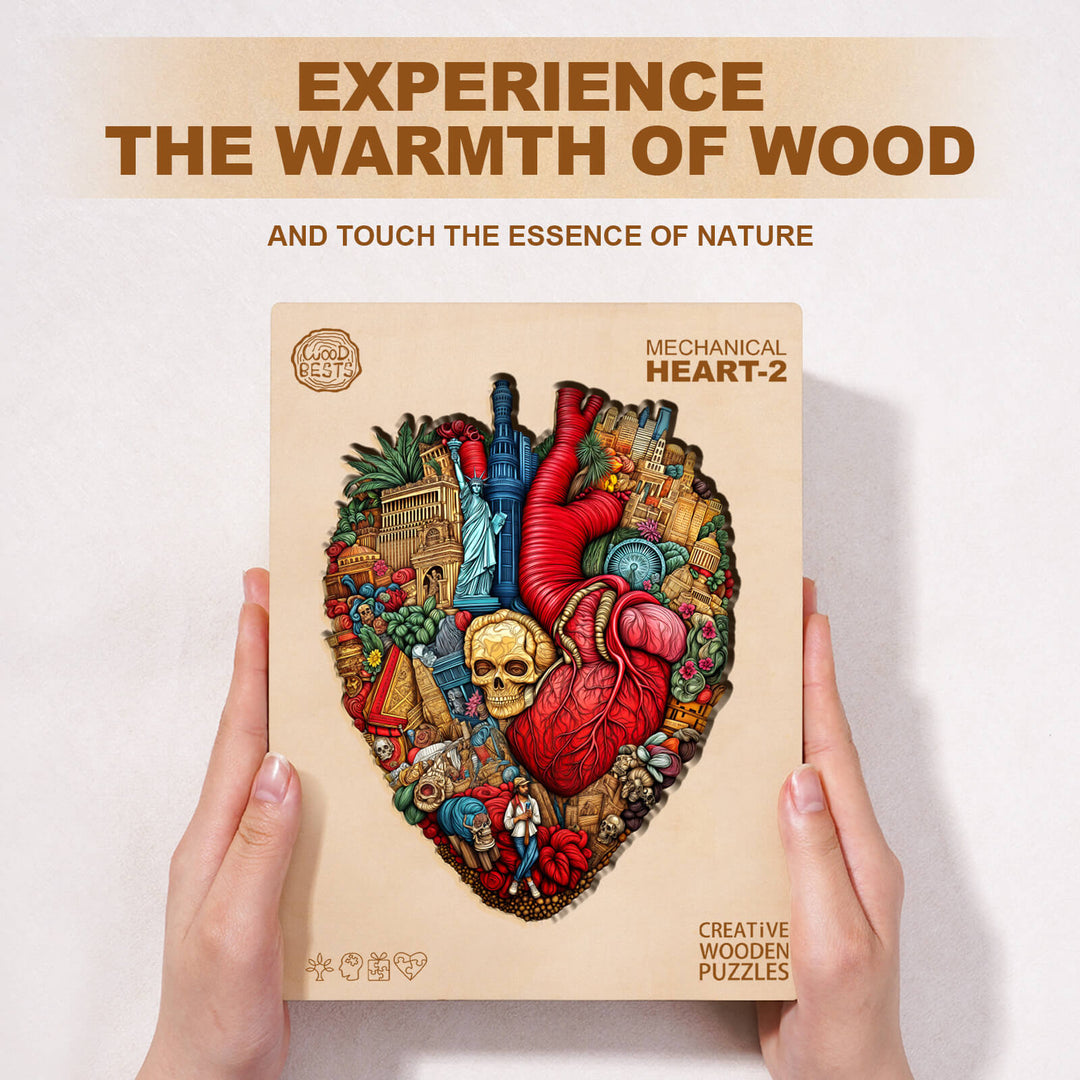 Mechanical Heart-2 wooden jigsaw puzzle featuring vibrant design, promoting focus and creativity in puzzle solving.