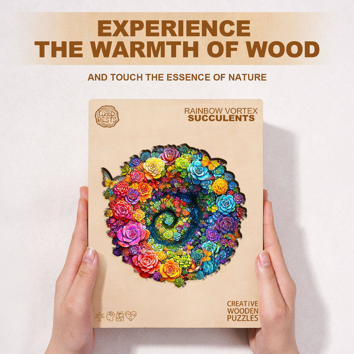 Rainbow vortex succulents Wooden Jigsaw Puzzle