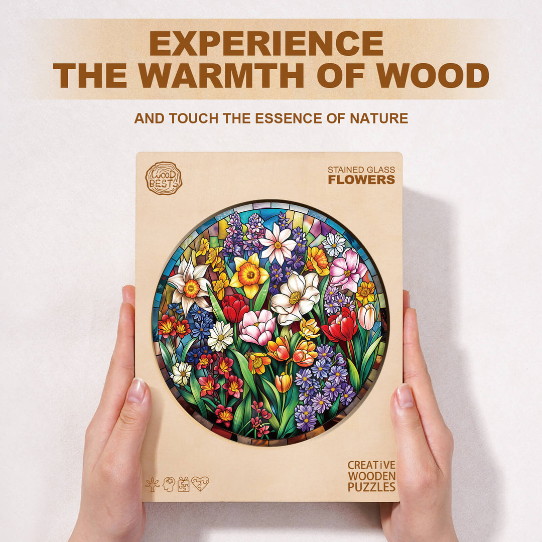 Stained Glass Flowers Wooden Jigsaw Puzzle