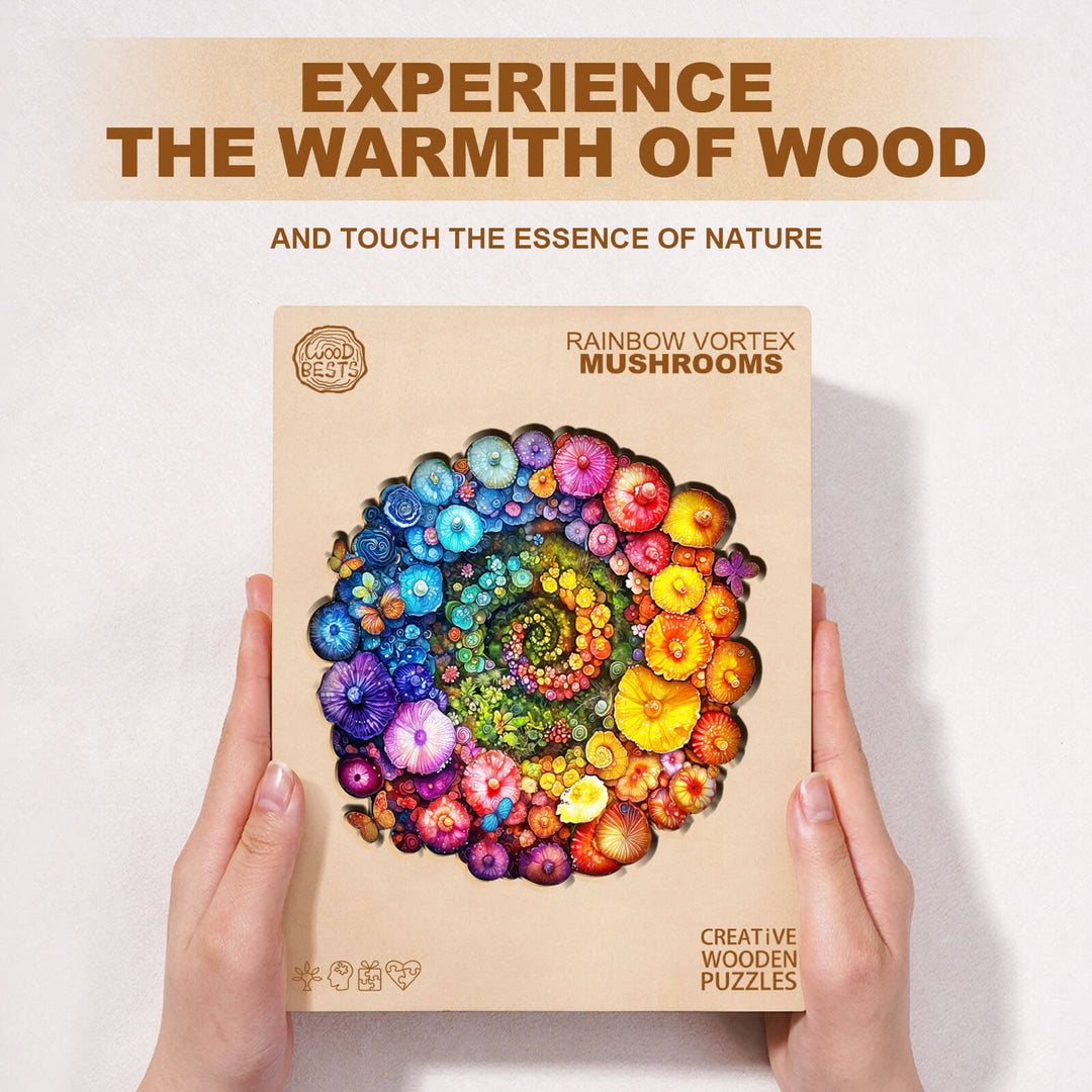Rainbow vortex mushrooms Wooden Jigsaw Puzzle
