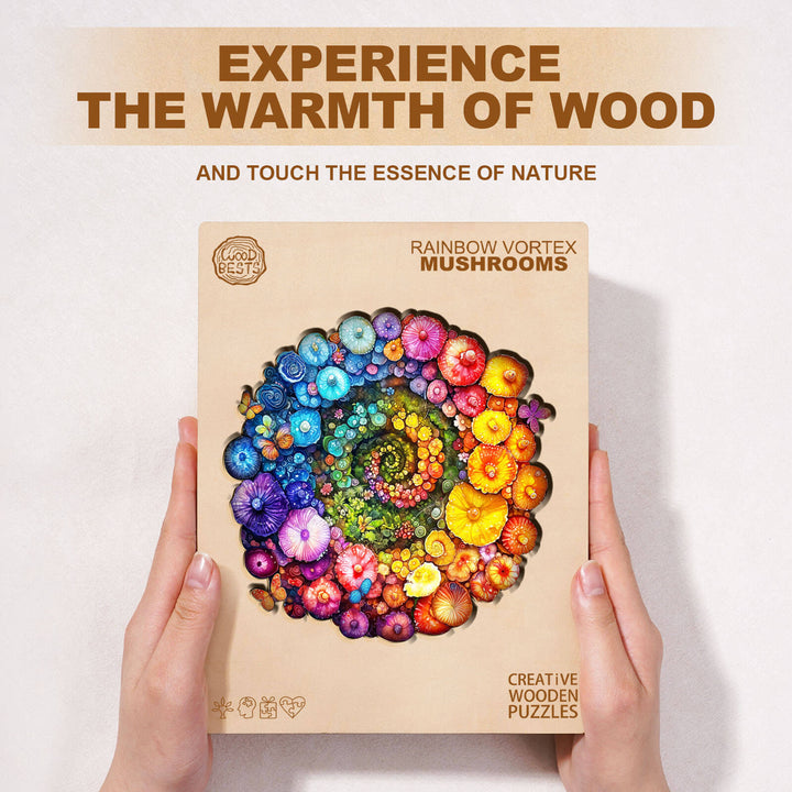 Rainbow vortex mushrooms Wooden Jigsaw Puzzle