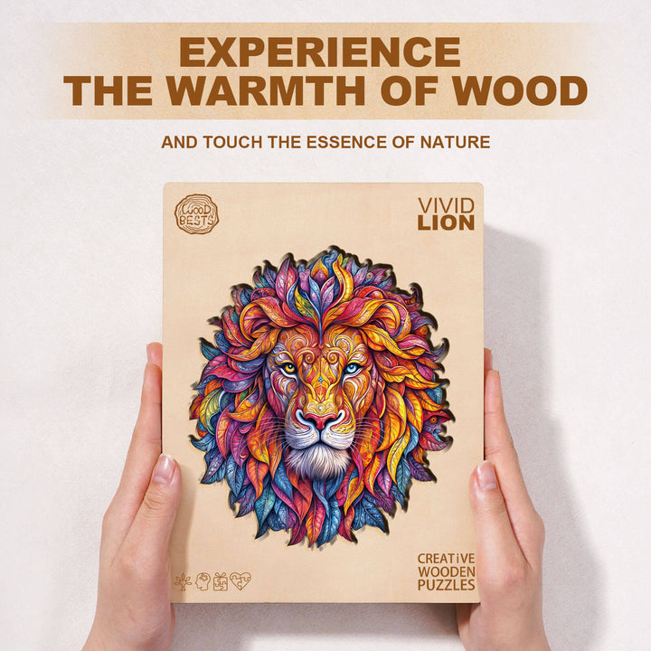 Rompecabezas de madera con diseño de león vívido