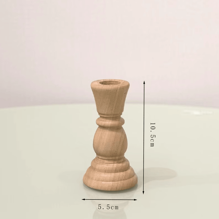 Nordic vintage wooden candle holder made of natural beech wood, measuring 10.5cm tall and 5.5cm wide.