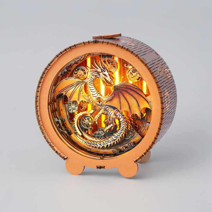 Mechanical Dragon Kit 3D wooden puzzle night light featuring a beautifully crafted dragon design with glowing elements.