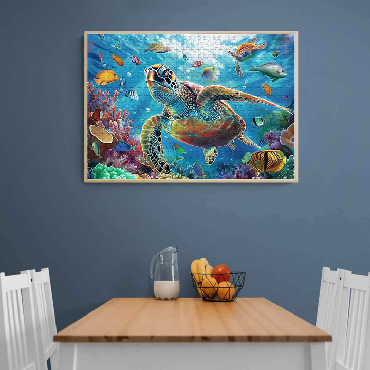 Underwater World puzzle featuring a sea turtle and colorful fish, perfect for enhancing focus and problem-solving skills.