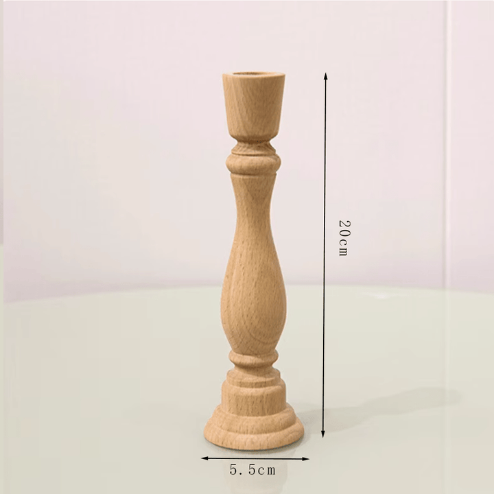 Nordic vintage wooden candle holder made of natural beech wood, 20cm tall and 5.5cm wide, perfect for home decor.