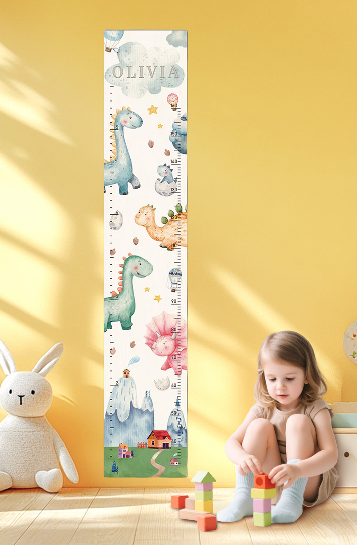 Personalisierte hölzerne Dinosaurier-Wachstumstabelle Höhenmesser
