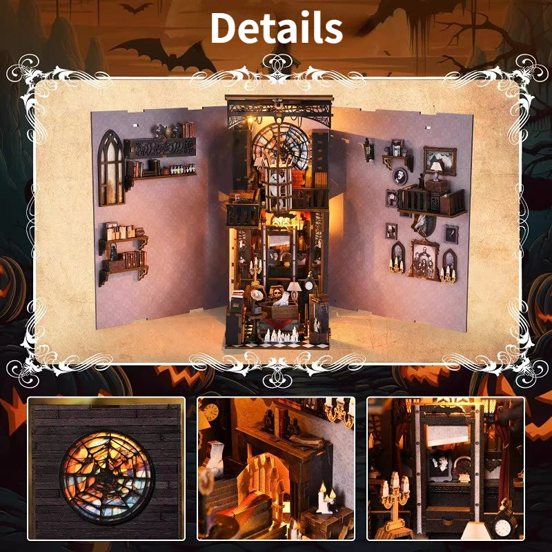 Detailed view of the Dark Family DIY Book Nook Kit, showcasing its unique musical theme and intricate design elements.