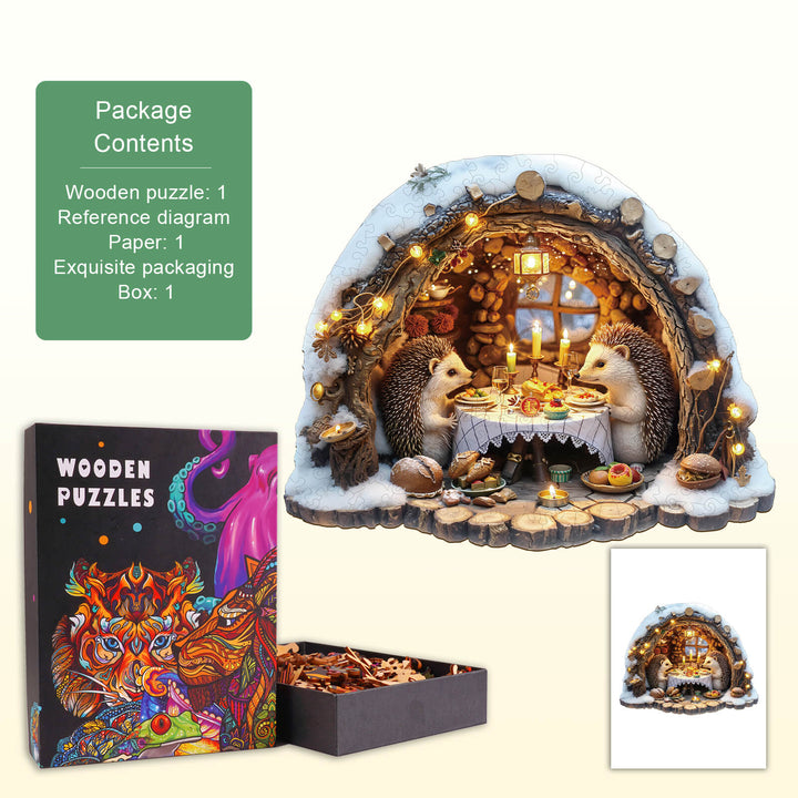 Cozy Hedgehog Hideaway Wooden Jigsaw Puzzle
