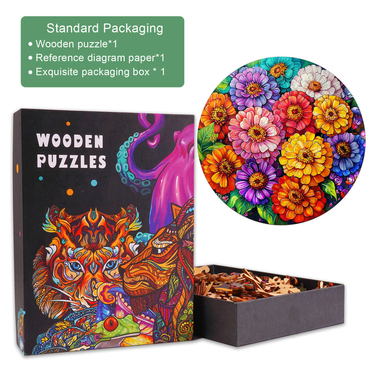 Beautiful Flowers Wooden Jigsaw Puzzle with vibrant floral design, wooden pieces, and exquisite packaging for puzzle lovers.