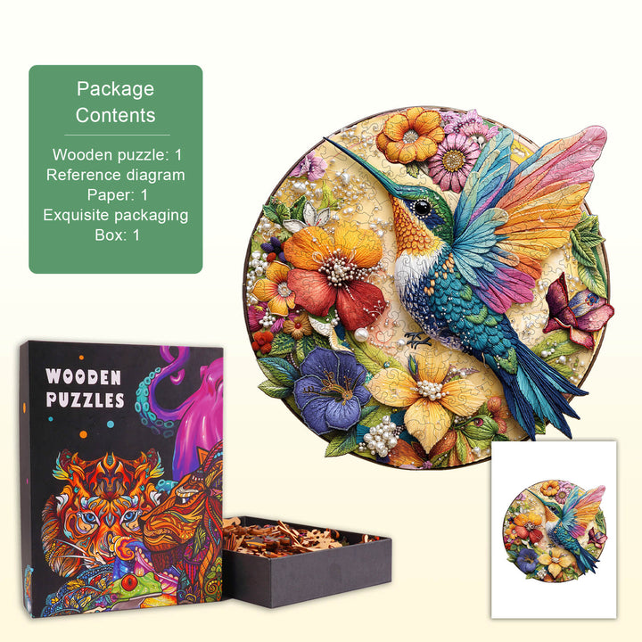 Hummingbird embroidery Wooden Jigsaw Puzzle