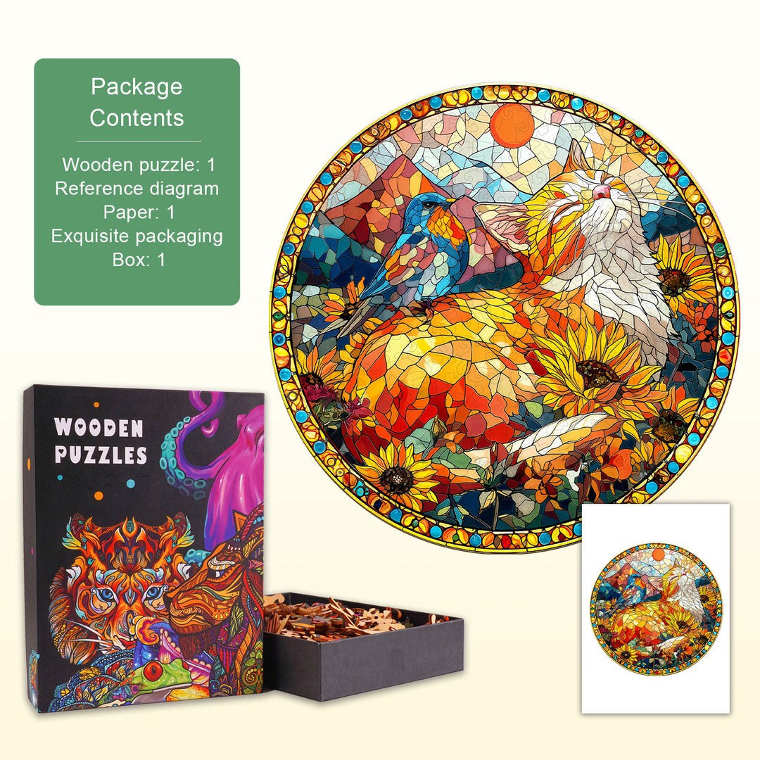 Colored Window Cat Wooden Jigsaw Puzzle