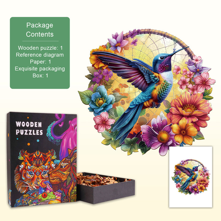 Dreamcatcher hummingbird Wooden Jigsaw Puzzle