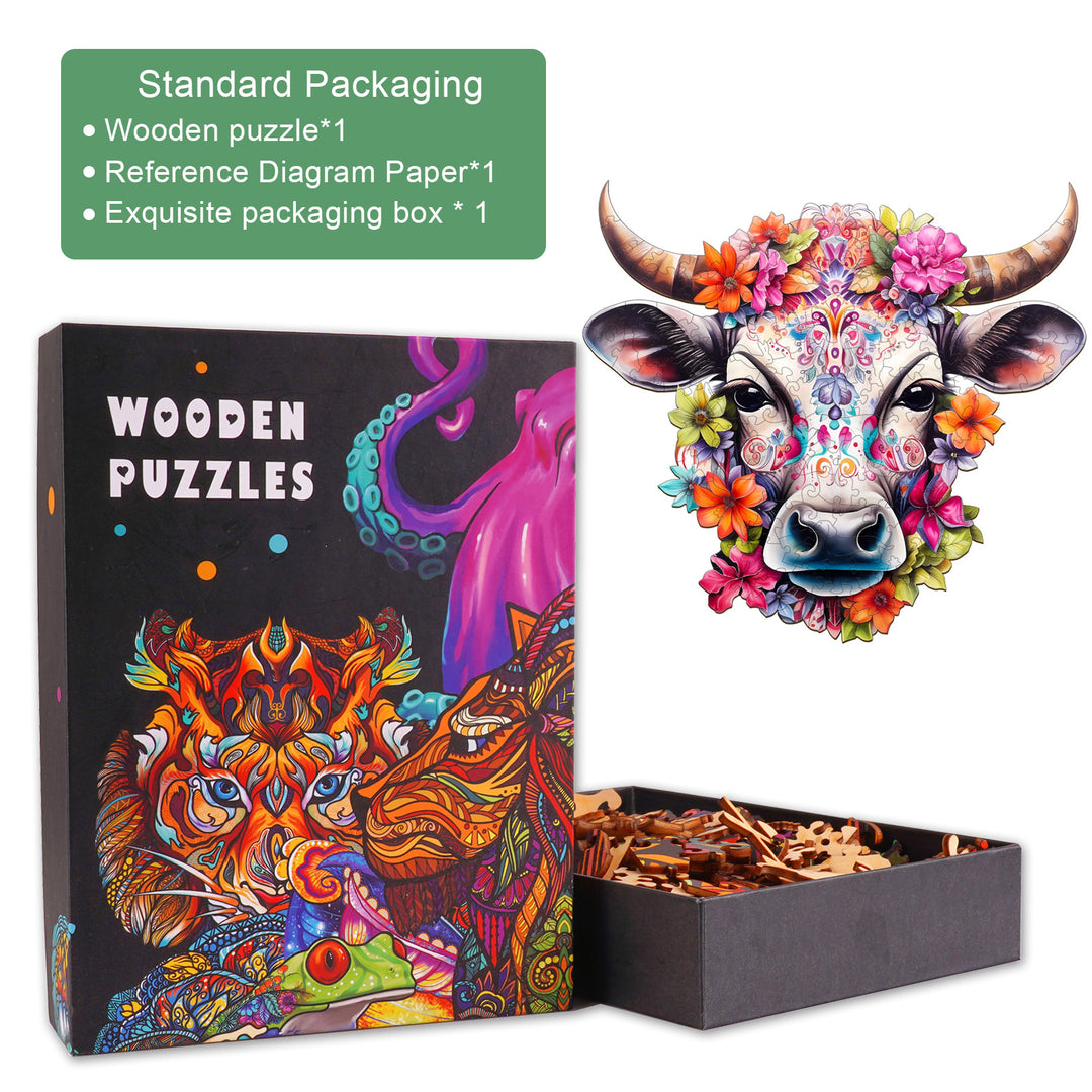 Flower and Cow Wooden Jigsaw Puzzle