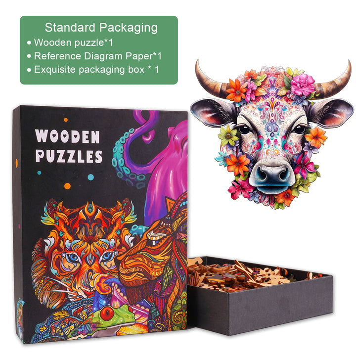 Flower and Cow Wooden Jigsaw Puzzle