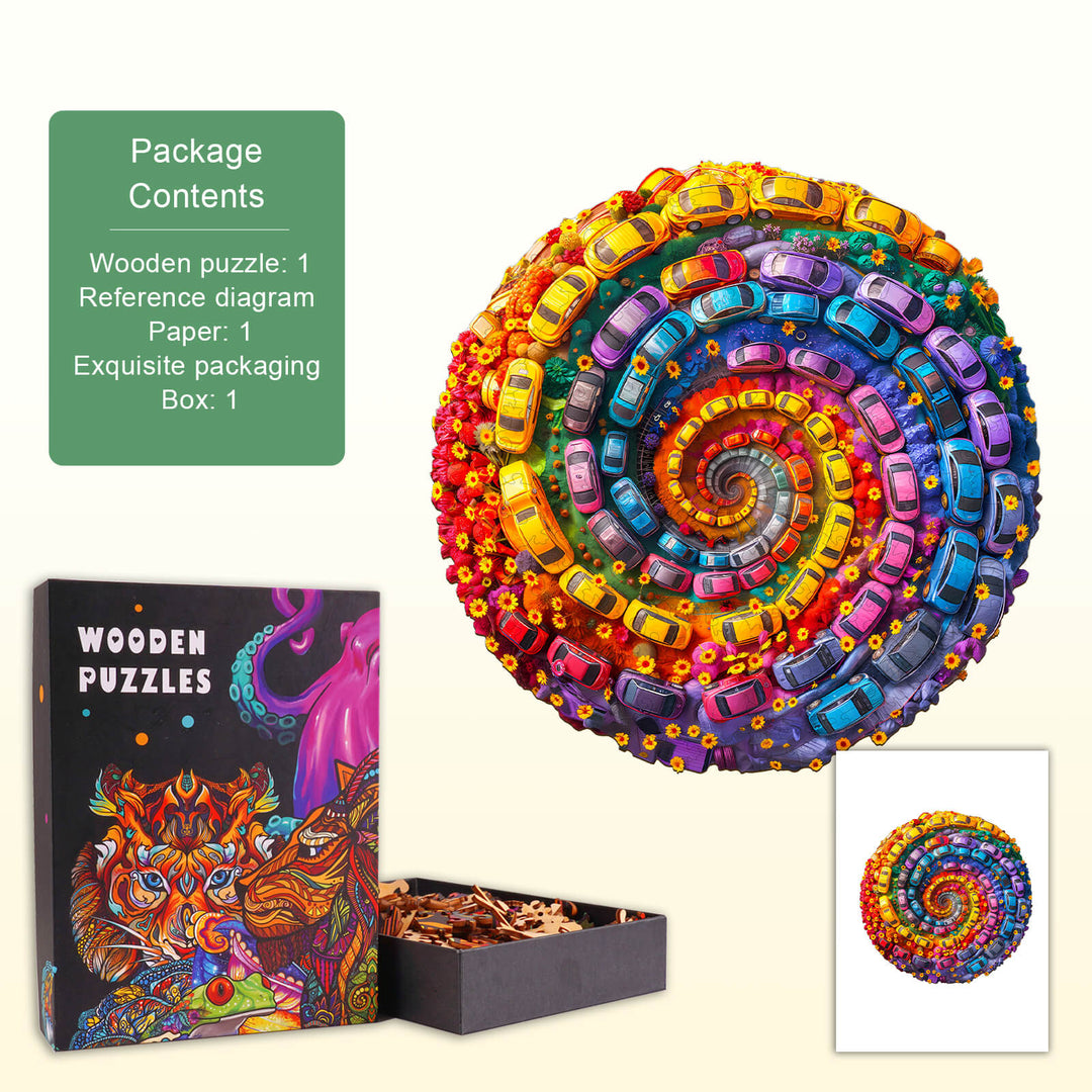 Colorful Swirl Car-1 Wooden Jigsaw Puzzle