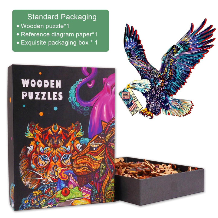 Bald Eagle's Vote jigsaw puzzle in a colorful box, featuring a detailed eagle design for engaging puzzle-solving.