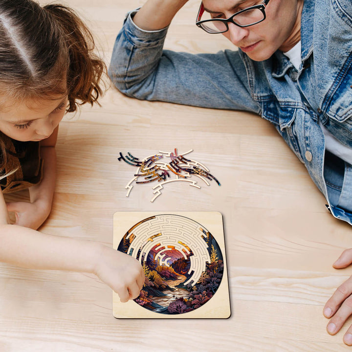 Child and adult enjoying the Maze Puzzles—Autumn Forest, engaging in fun and focused puzzle-solving activities.