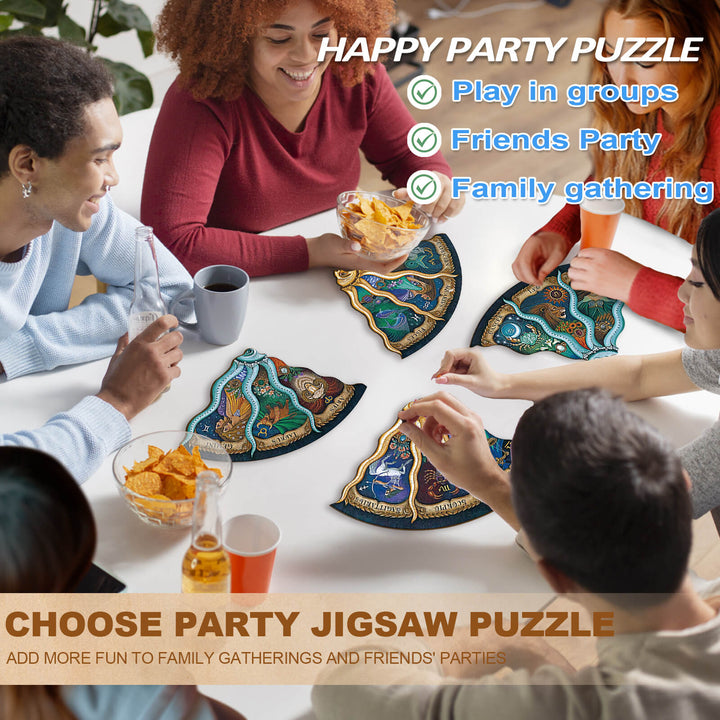 Group of friends enjoying the Party Puzzle-Zodiac Horoscope during a family gathering, enhancing fun and engagement.