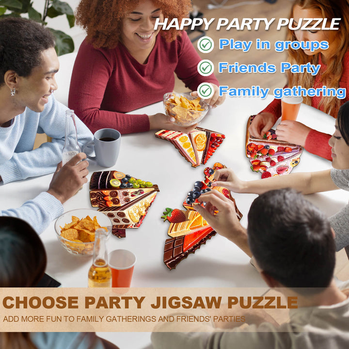 Happy Party Puzzle with friends enjoying jigsaw pieces, perfect for group fun at gatherings and celebrations.