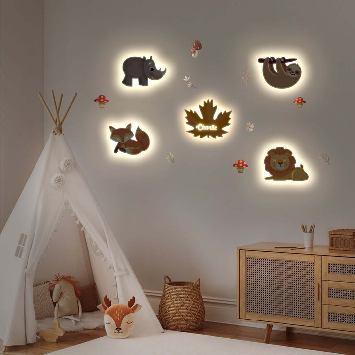 Ensemble de lampe murale en bois personnalisée pour chambre de bébé - Thème forêt