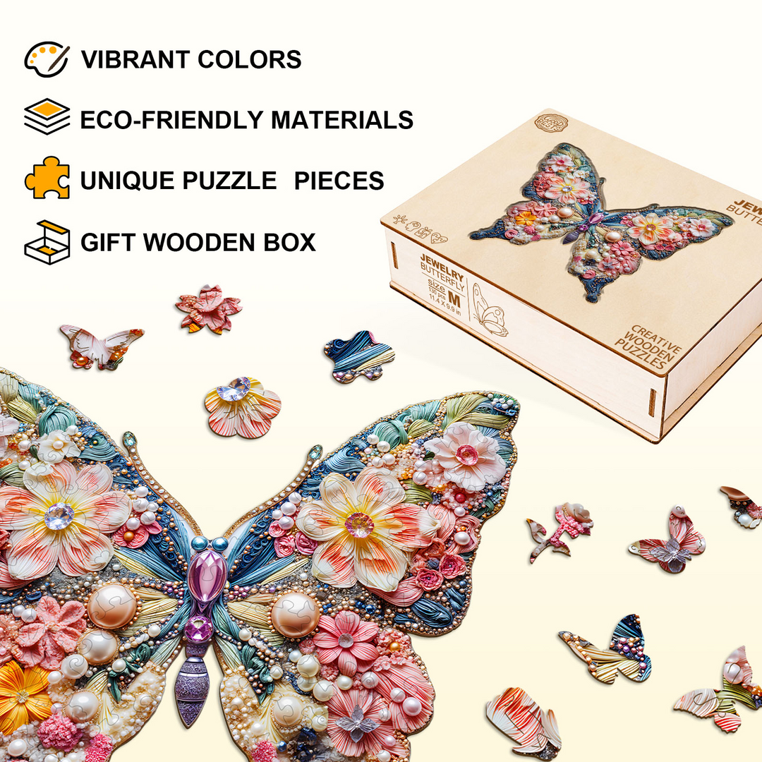 Rompecabezas de madera en forma de mariposa para joyería